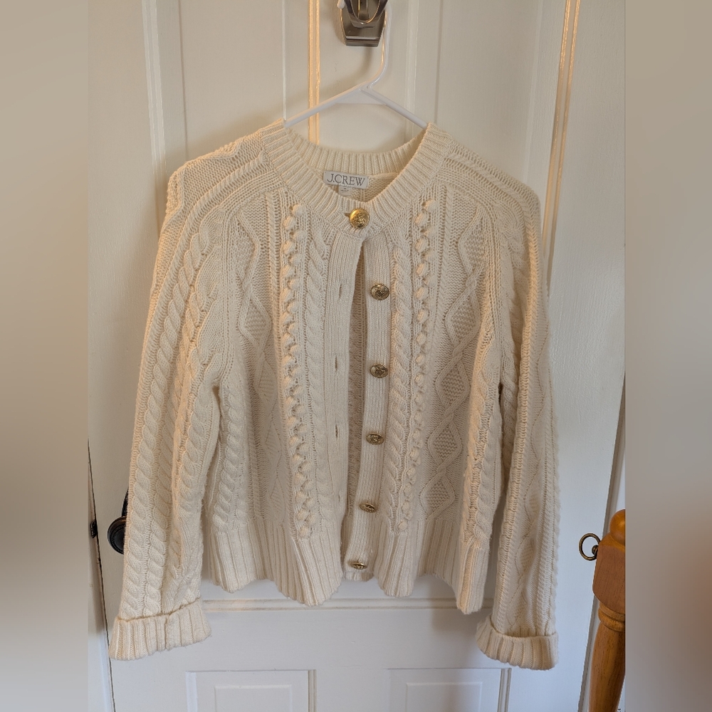 J. Crew Ivory Cable Knit Cardigan